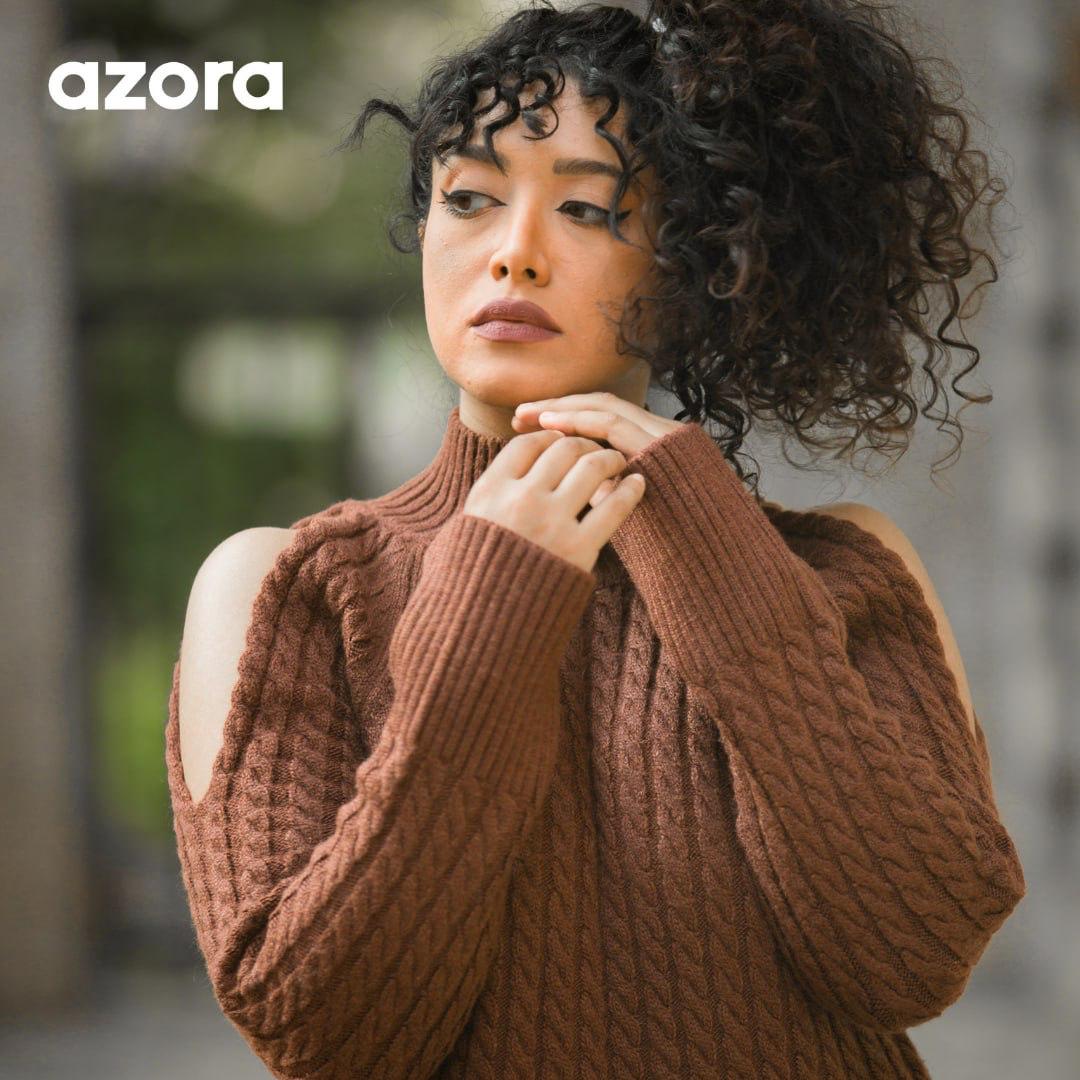 ZORA® Mocha Cold-Shoulder Knit Dress