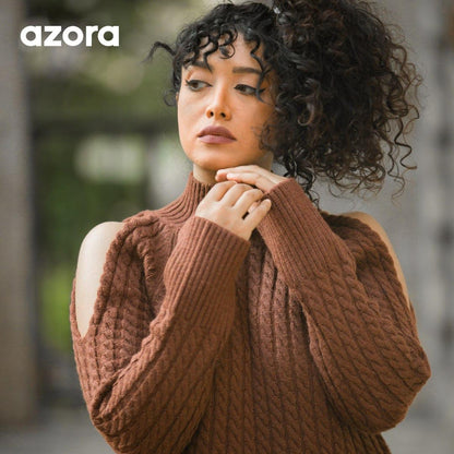 ZORA® Mocha Cold-Shoulder Knit Dress