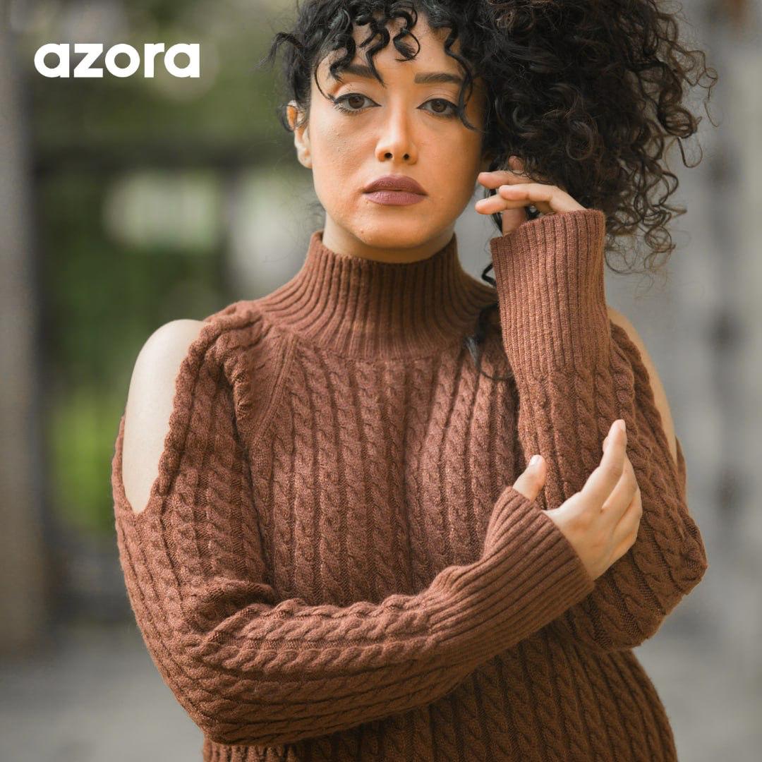 ZORA® Mocha Cold-Shoulder Knit Dress